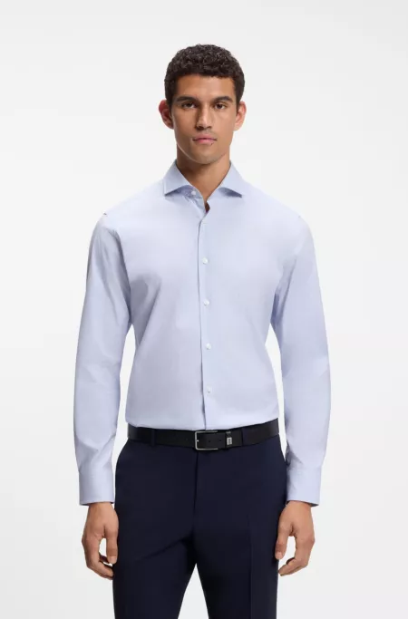 Regular-fit shirt in structured stretch cotton