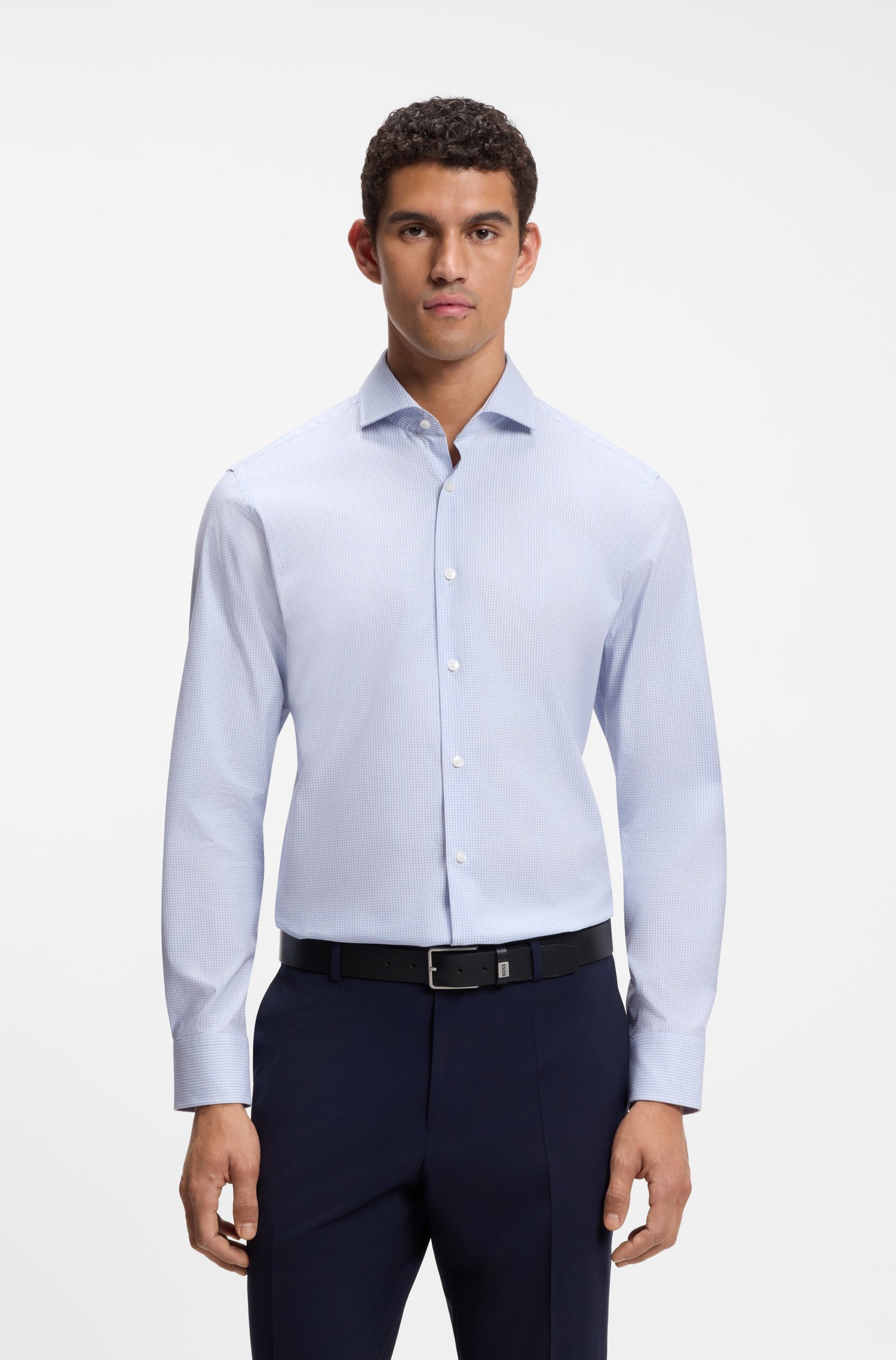Boss Regular-fit shirt in structured stretch cotton skjortor & blusar herr