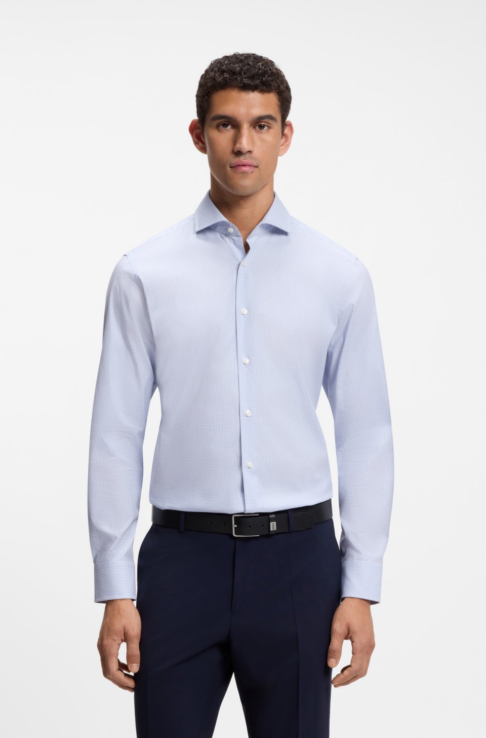 Regular-fit shirt in structured stretch cotton