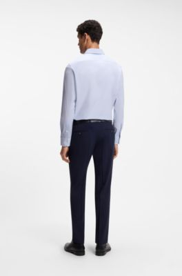 Regular-fit shirt in structured stretch cotton, Light Blue Patterned