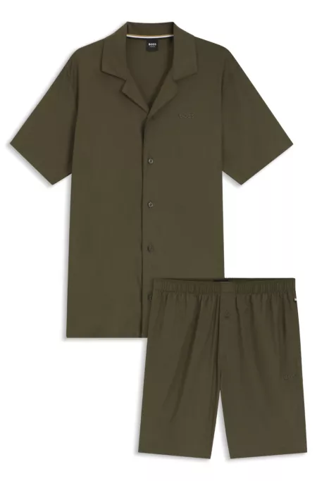 Kurzes Regular-Fit Pyjama-Set aus Stretch-Popeline