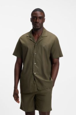 Kurzes Regular-Fit Pyjama-Set aus Stretch-Popeline, Gr&uuml;n