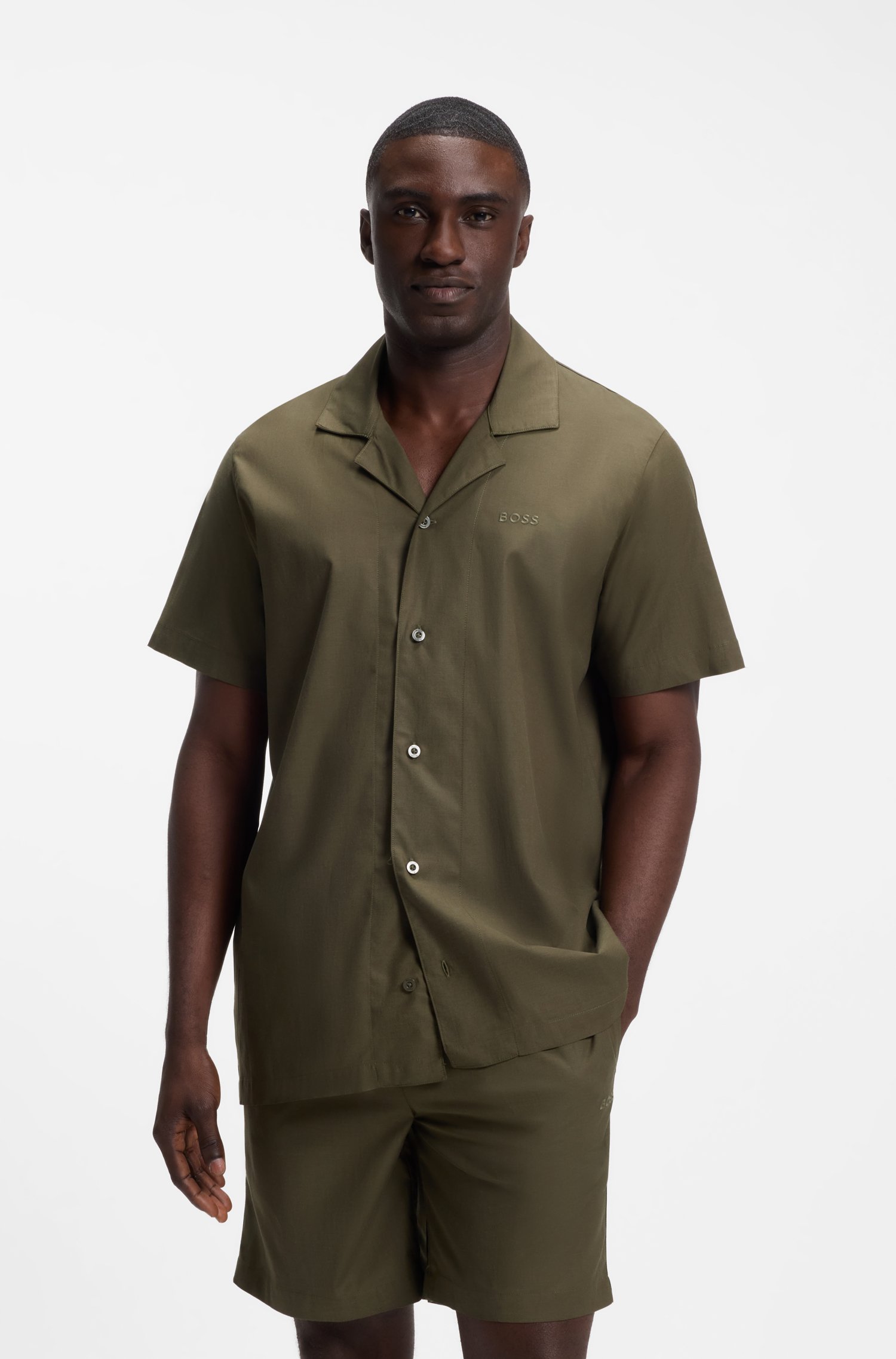 Boss Regular-fit short pyjama set in stretch poplin pyjamas & nattlinnen herr – bild 2