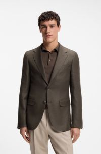 Regular-fit jacket in wool, linen, silk and cashmere, Brown
