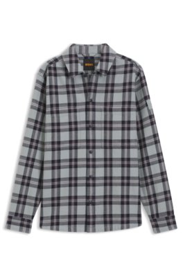 Boss Uomo Grigio A Motivi Camicia Oversize In Cotone A Quadri