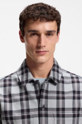 Oversized-fit geruit overhemd van katoen, Grijs met dessin