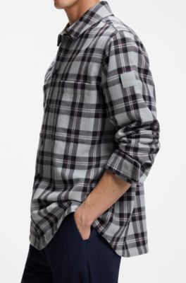 Oversized-fit geruit overhemd van katoen, Grijs met dessin