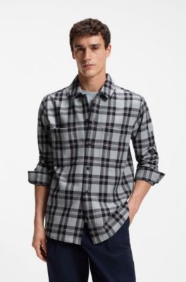 Oversized-fit geruit overhemd van katoen, Grijs met dessin
