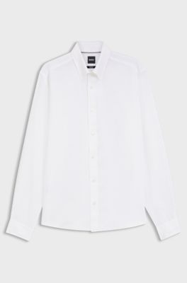 Camicia button-down regular-fit in lino, Bianco