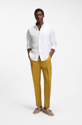 Camicia button-down regular-fit in lino, Bianco