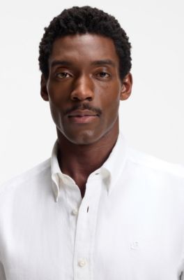 Regular-fit button-down shirt in linen, White
