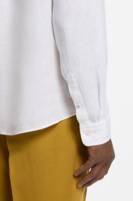 Camicia button-down regular-fit in lino, Bianco