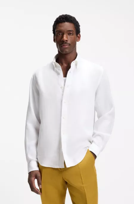 Regular-fit button-down shirt in linen
