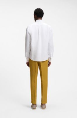 Regular-fit button-down shirt in linen, White