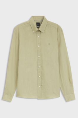 Camicia button-down regular-fit in lino, Beige