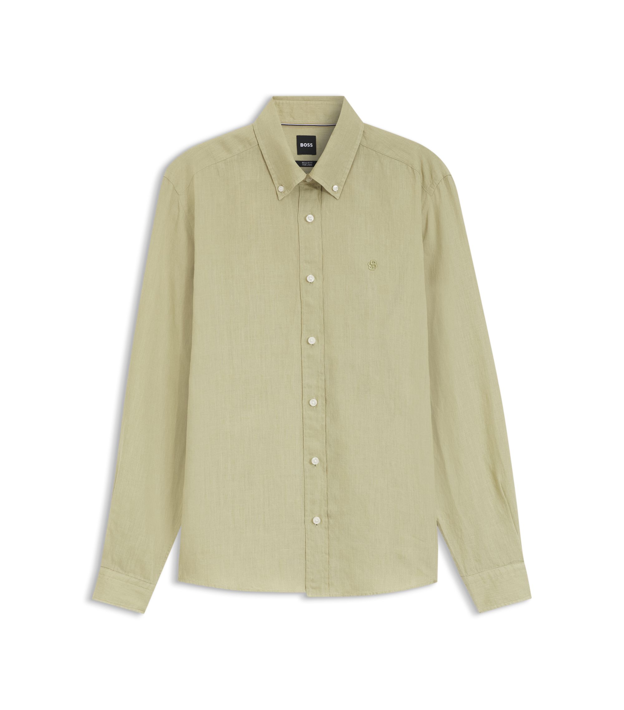 Green Linen Shirt, Navy Pleated Pants