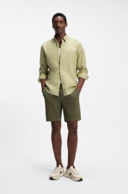 Regular-fit button-down shirt in linen, Beige