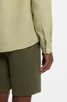 Regular-fit button-down shirt in linen, Beige
