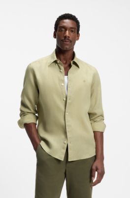 Camicia button-down regular-fit in lino, Beige
