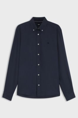 Regular-fit button-down shirt in linen, Dark Blue