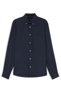 Regular-fit button-down shirt in linen, Dark Blue
