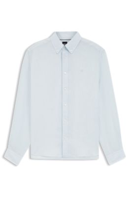 Regular-fit button-down shirt in linen, Light Blue