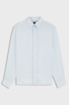 Regular-fit button-down shirt in linen, Light Blue