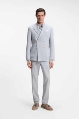 Regular-fit button-down shirt in linen, Light Blue