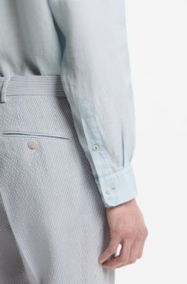 Regular-fit button-down shirt in linen, Light Blue