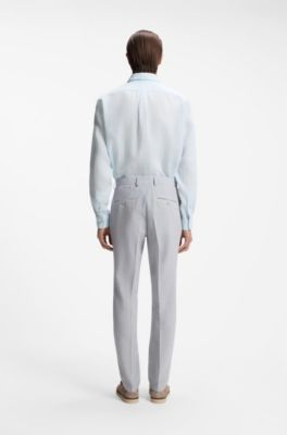 Regular-fit button-down shirt in linen, Light Blue