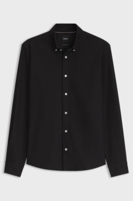 Camicia regular-fit in cotone Oxford con colletto button-down, Nero