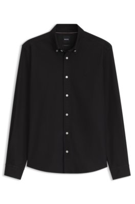 Boss Uomo Nero Camicia Regular-Fit In Cotone Oxford Con Colletto Button-Down