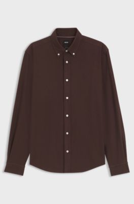Regular-fit button-down shirt in Oxford cotton, Dark Brown