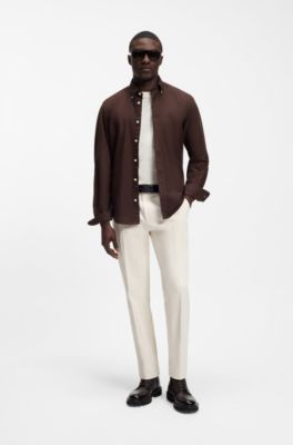 옥스포드 코튼 레귤러 핏 버튼 다운 셔츠, 다크 브라운