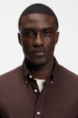 Regular-fit button-down shirt in Oxford cotton, Dark Brown