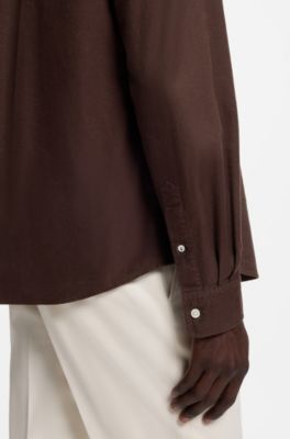 Regular-fit button-down shirt in Oxford cotton, Dark Brown