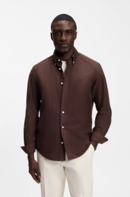 Regular-fit button-down shirt in Oxford cotton, Dark Brown