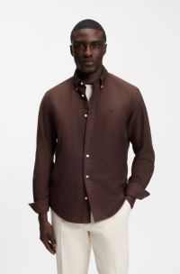 Camicia regular-fit in cotone Oxford con colletto button-down, Marrone scuro