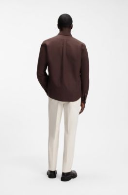 Regular-fit button-down shirt in Oxford cotton, Dark Brown