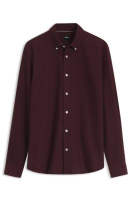 Regular-fit button-down shirt in Oxford cotton, Brown