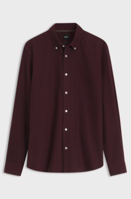 Regular-fit button-down shirt in Oxford cotton, Brown