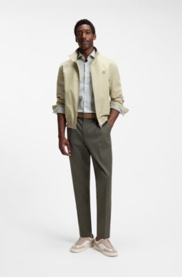 Camicia slim fit in cotone elasticizzato a righe facile da stirare, Green Stripes