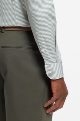 Camicia slim fit in cotone elasticizzato a righe facile da stirare, Green Stripes