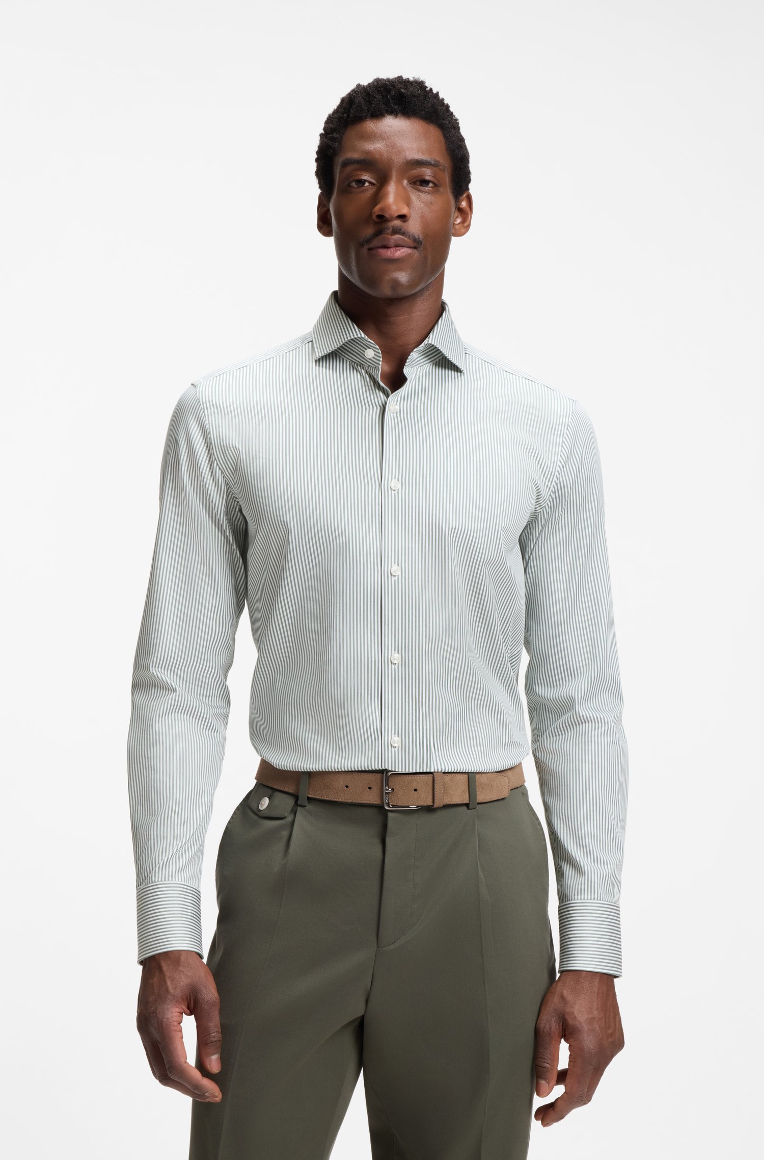 Boss Slim-fit shirt in easy-iron striped stretch cotton skjortor & blusar herr
