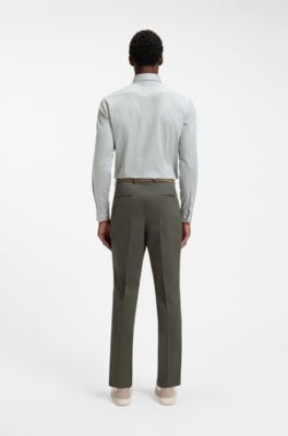 Camicia slim fit in cotone elasticizzato a righe facile da stirare, Green Stripes