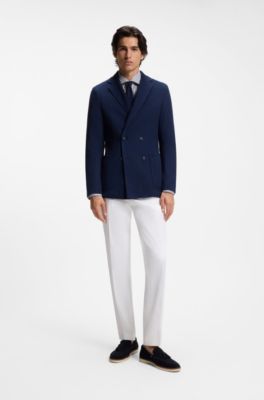 Slim-fit shirt in easy-iron striped stretch cotton, Blue stripes