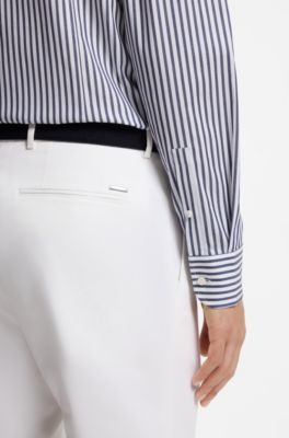 Slim-fit shirt in easy-iron striped stretch cotton, Blue stripes