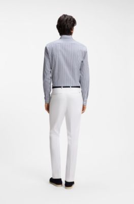 Slim-fit shirt in easy-iron striped stretch cotton, Blue stripes