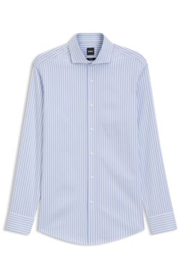 BOSS - Slim-fit shirt in easy-iron striped stretch cotton - Light Blue  stripes
