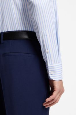 Slim-fit shirt in easy-iron striped stretch cotton, Light Blue Stripes